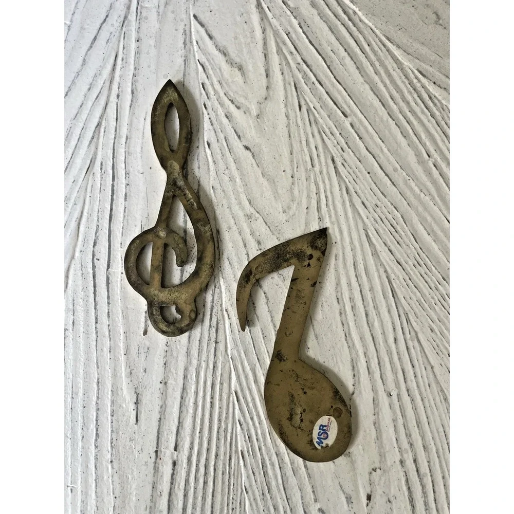 Vtg Solid Brass Music Notes Paperweights Or Wall Decor Treble Clef Eighth Note